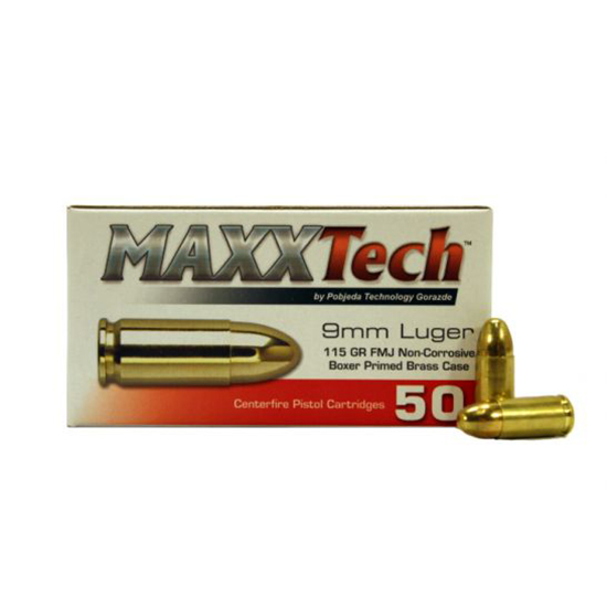 MAXX 9MM 115GR FMJ BRASS 50/10 - Sale
